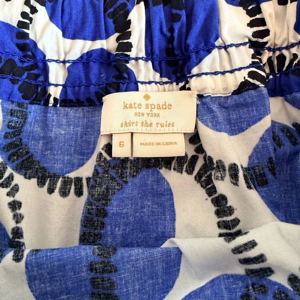 Kate Spade New York A-line Midi Geometric Blue White Modern Chic Skirt -Size‎ 6-
